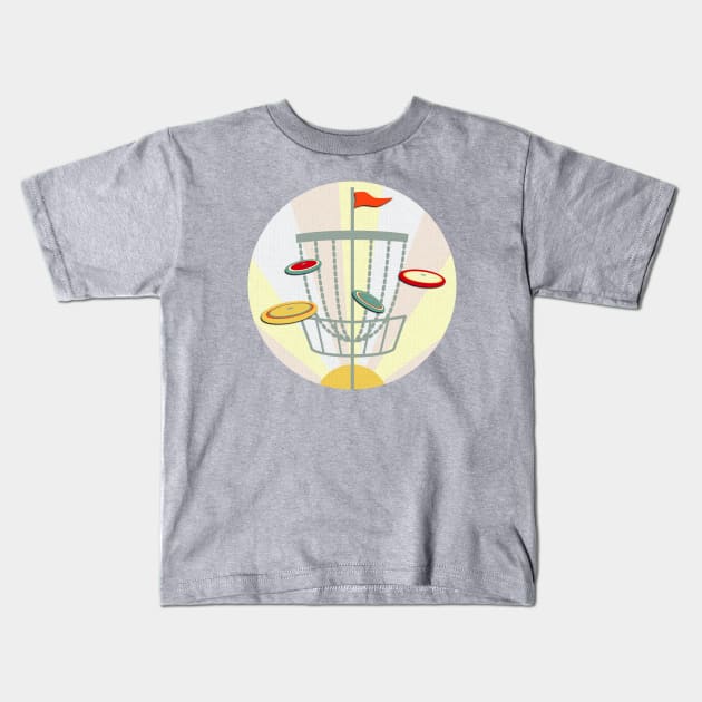 Disc Golf Basket Sunset Kids T-Shirt by ameemax